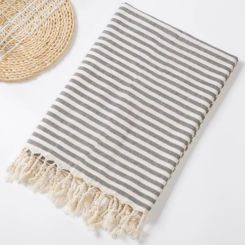 YEUZLI COTTON Hot Sale luxury Striped Tassel 100% cotton sauna spa bath towel For Home 100*180CM Travel Turkish Large beach towel by AliShop