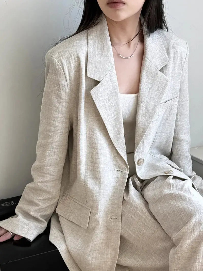 Linen Blazer For Women 2025 Spring Cotton-linen Suit + Pants Set Sold Separately by AliShop