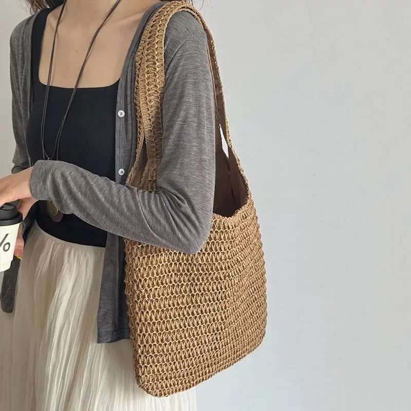 Fashion Rattan Women Shoulder Bags Woven Female Handbags Large Capacity Summer Beach Straw Bags Casual Tote Purses by AliShop