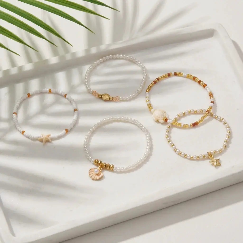 Multilayer Sea Turtle Shell Chain Bracelet Set for Women Elegant Starfish Imitation Pearl Bracelets Resort Wear Jewelry Gift by AliShop