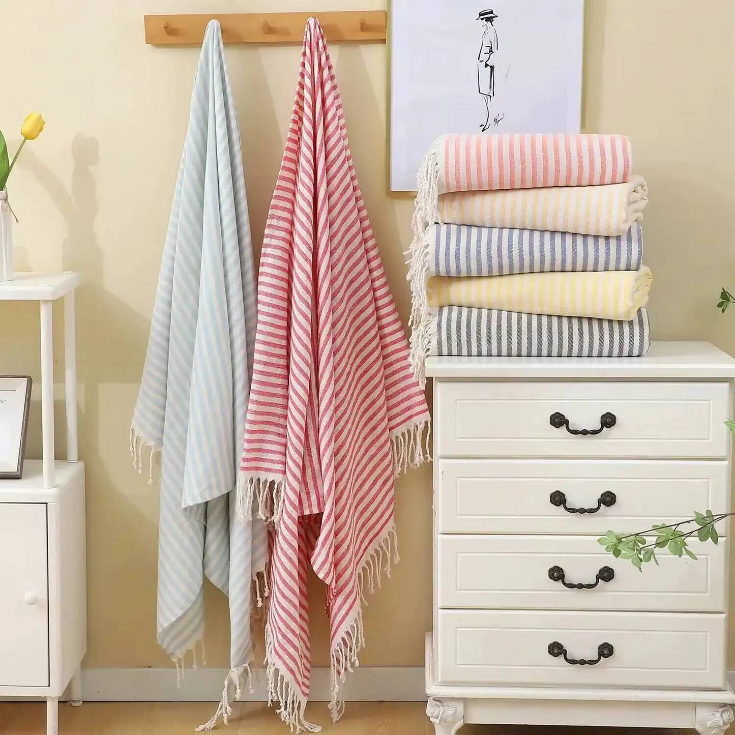 100x180CM Cotton Turkish Beach Towel Sauna Spa Gym Sports Fitness Fringed Bath Towel Shawl Scarf Sang Travel Blanket by AliShop