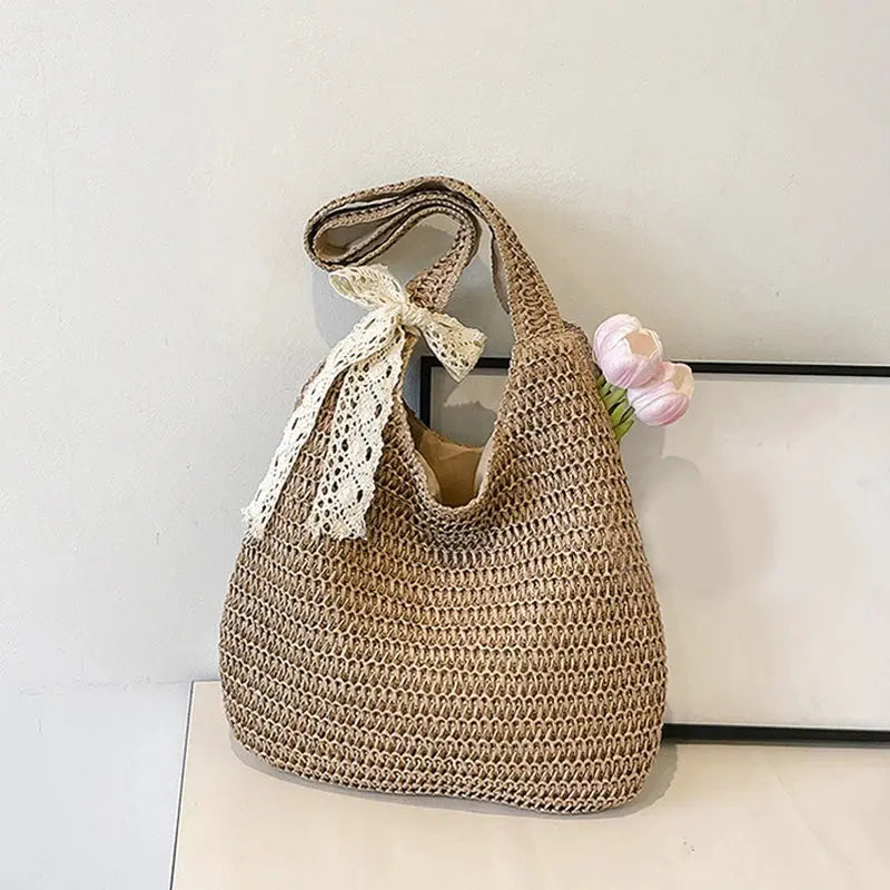 Fashion Rattan Women Shoulder Bags Woven Female Handbags Large Capacity Summer Beach Straw Bags Casual Tote Purses by AliShop