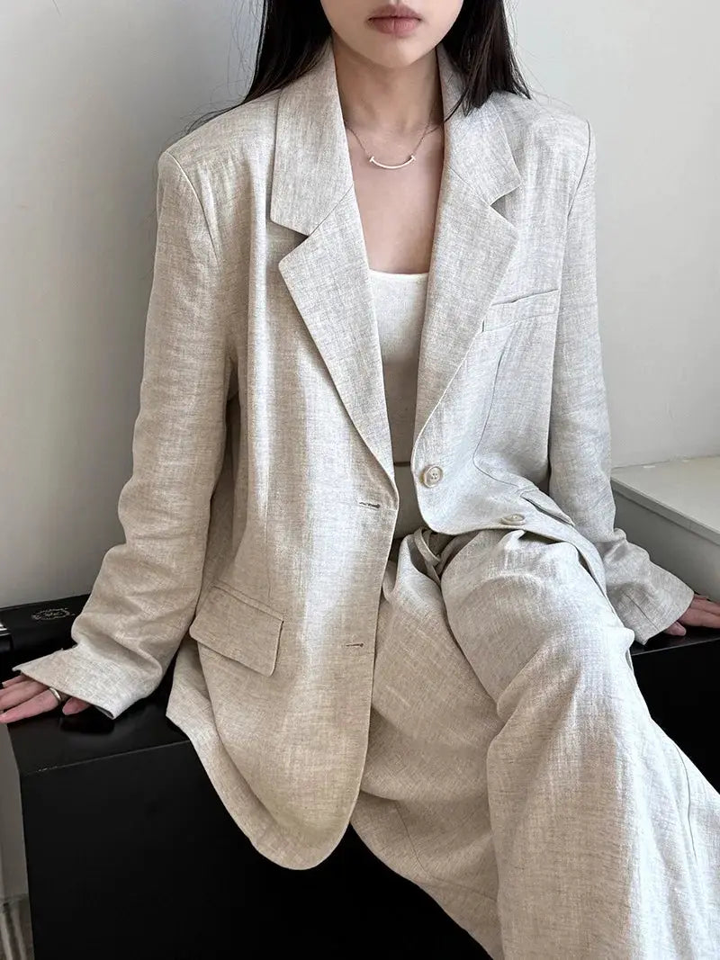Linen Blazer For Women 2025 Spring Cotton-linen Suit + Pants Set Sold Separately by AliShop