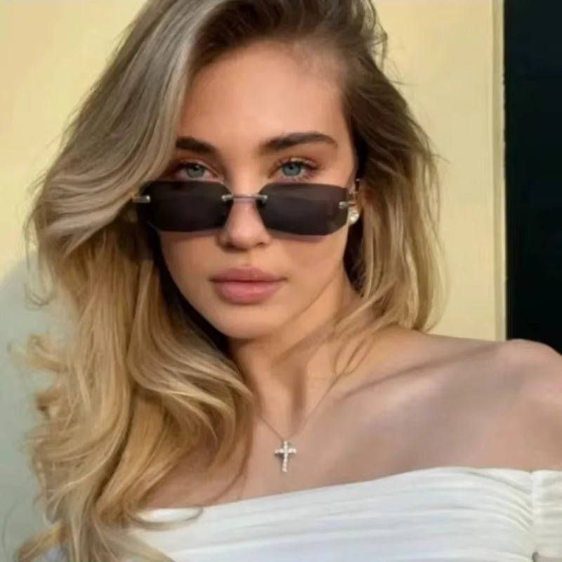 Rimless Rectangle Sunglasses, UV400 Protection Frameless Sun Glasses, Retro Eyewear for Women & Men by AliShop