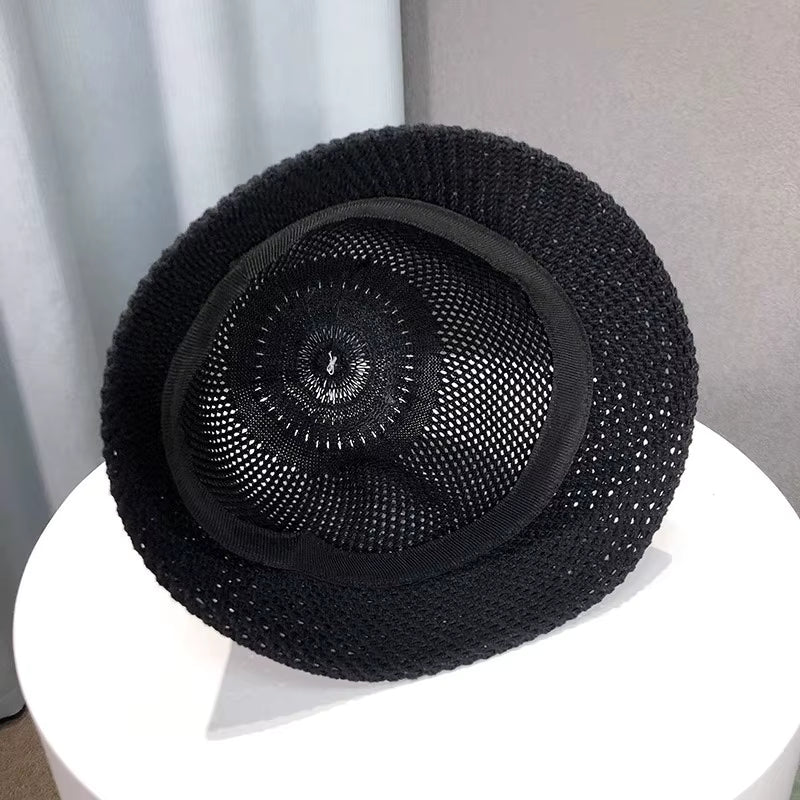 New Summer Beach Solid Wide Brim Bucket Hat For Women Hollow Breathable Sunshade Outdoor Girls Travel Panam Fisherman Cap Gift by AliShop