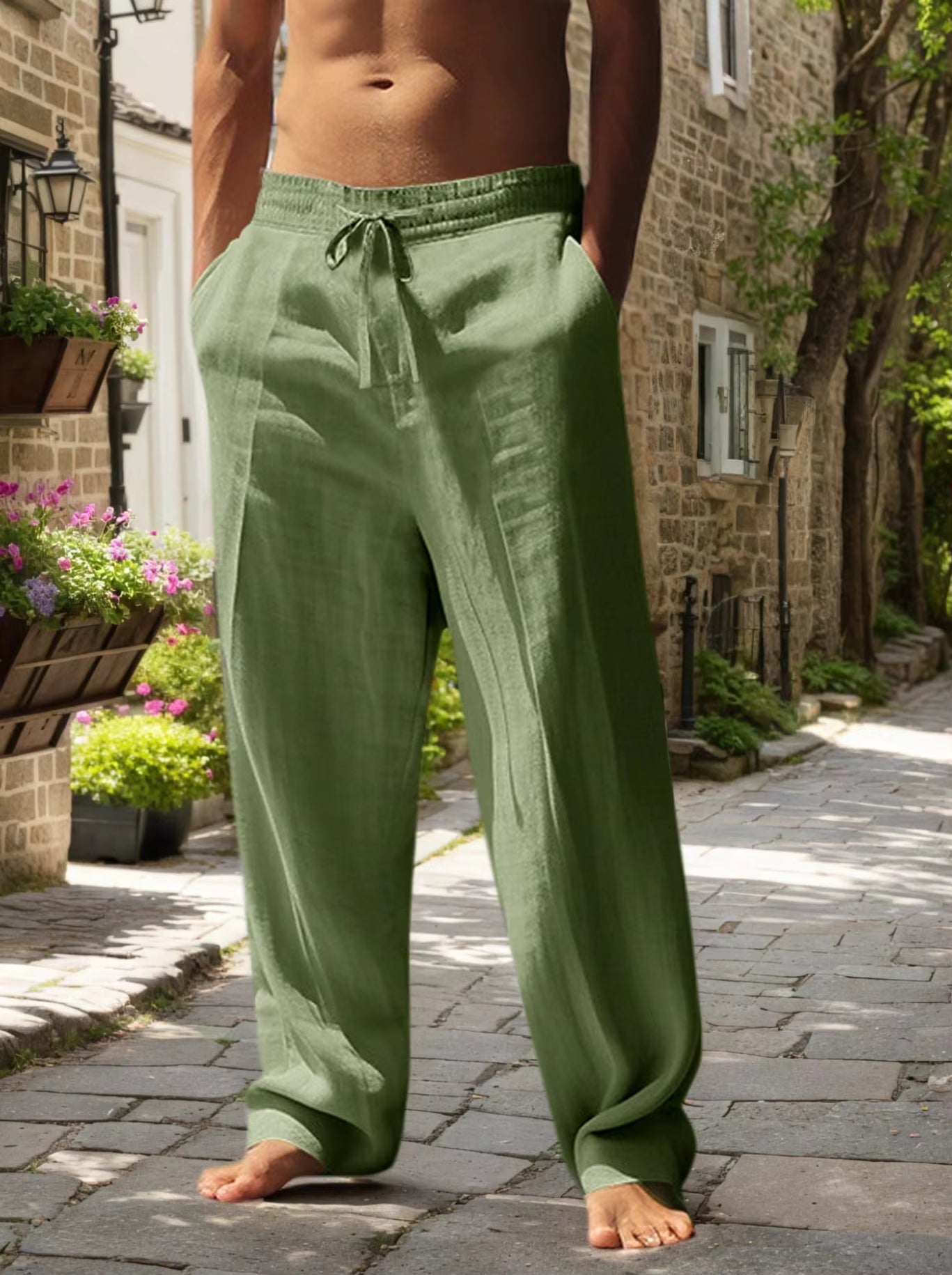 New Men's Beach Pants - Daily Versatile Outdoor Leisure Fitness Simple Cotton Hemp Texture Loose Long Pants for Spring and Summe by AliShop