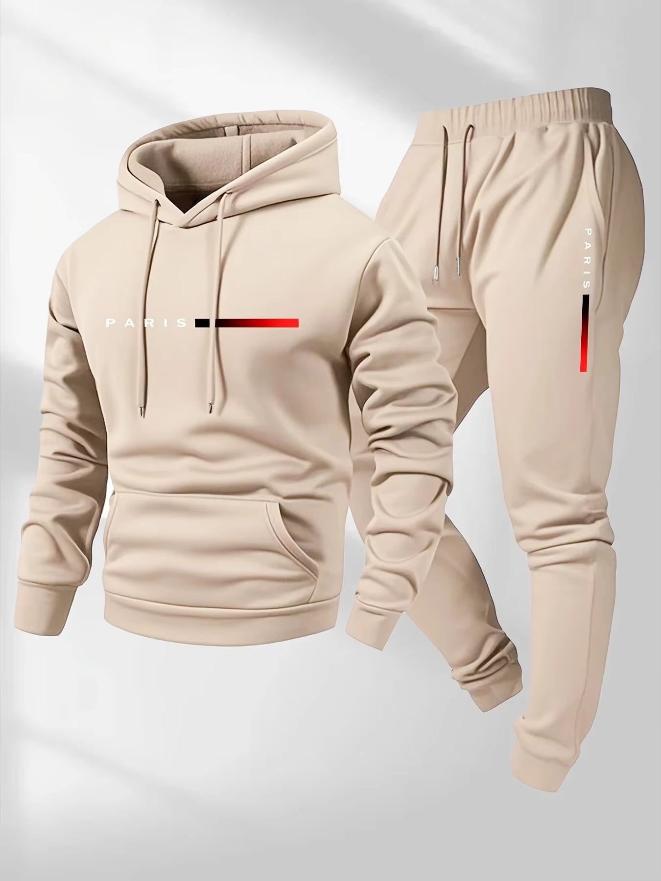 PARIS Letter Print Sweatshirt Suit Men's Fleece Hoodie Pants Set Spring Autumn Winter Warm Casual Sports Pullover Trousers Sets by AliShop