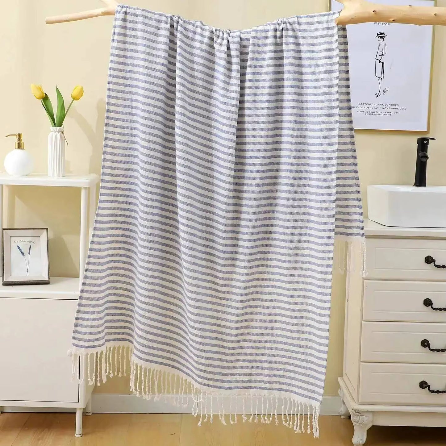 100x180CM Cotton Turkish Beach Towel Sauna Spa Gym Sports Fitness Fringed Bath Towel Shawl Scarf Sang Travel Blanket by AliShop