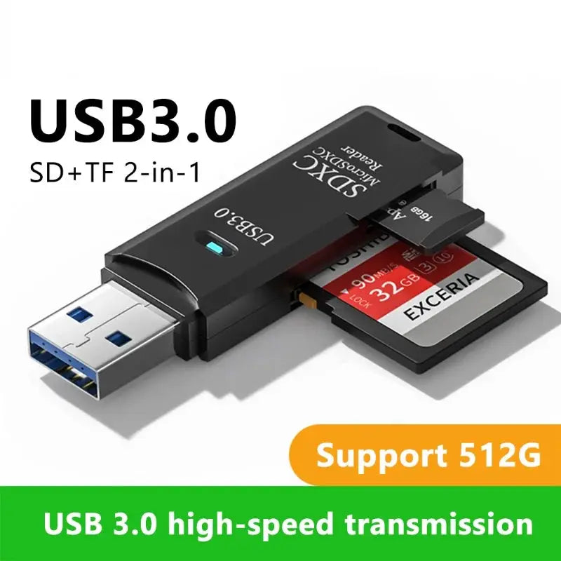 2 IN 1 Card Reader USB 3.0 Micro SD TF Card Memory Reader High Speed Multi-card Writer Adapter Flash Drive Laptop Accessories by AliShop