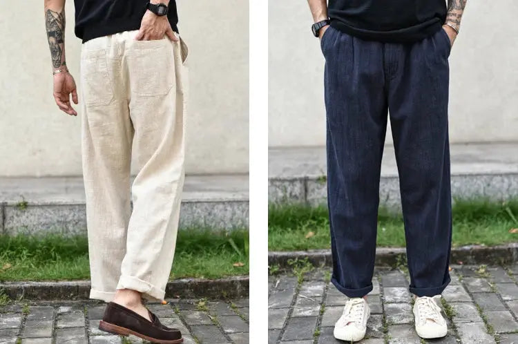 Sauce Zhan Men Pants Ramie Pants Men Summer Breathable Casual Pants Ankle-length Loose Fit Taper Leg by AliShop