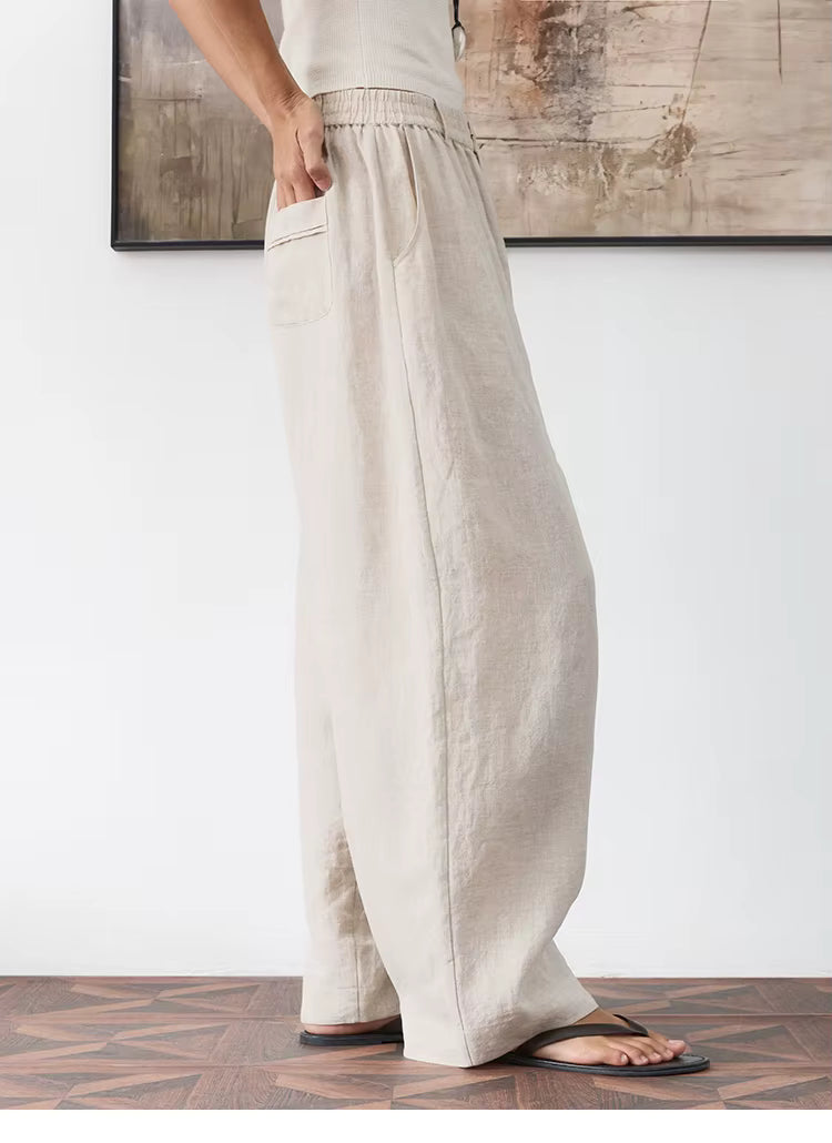 21 Count Ramie Elastic Waist Plus Size Casual Pants Loose Linen Women's Trousers 2026 Spring/Summer Women's Fashion by AliShop