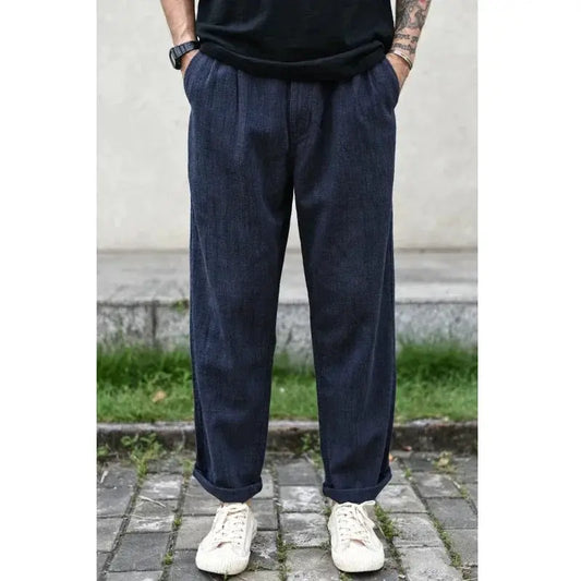 Sauce Zhan Men Pants Ramie Pants Men Summer Breathable Casual Pants Ankle-length Loose Fit Taper Leg by AliShop