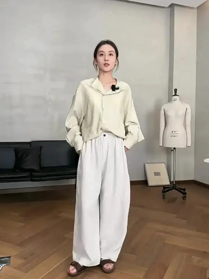 21 Count Ramie Elastic Waist Plus Size Casual Pants Loose Linen Women's Trousers 2026 Spring/Summer Women's Fashion by AliShop