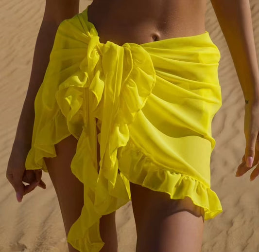 Bestwayclox Ruffle Bikini Cover Ups Short Skirt for Women 2024 Summer Sun Protection Sarong Bikini Beach Dress Brazilian Sarong by AliShop