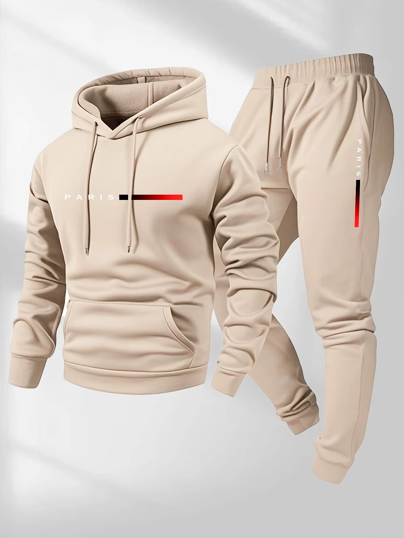 PARIS Letter Print Sweatshirt Suit Men's Fleece Hoodie Pants Set Spring Autumn Winter Warm Casual Sports Pullover Trousers Sets by AliShop