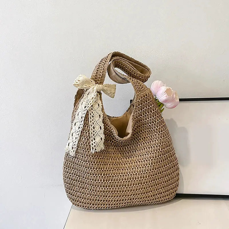 Fashion Rattan Women Shoulder Bags Woven Female Handbags Large Capacity Summer Beach Straw Bags Casual Tote Purses by AliShop