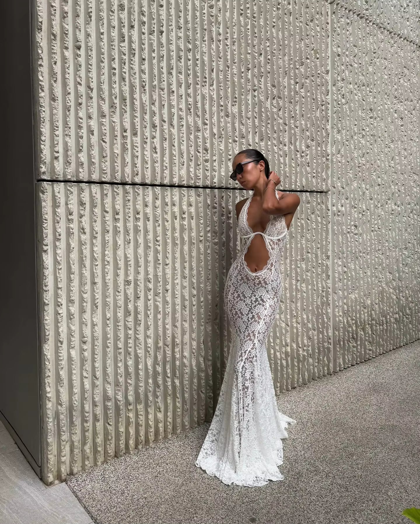 Sexy White Lace Hollow-out Halter Dress Women Chic Sleeveless Off-shoulder Backless Maxi Dresses 2026 Lady Vacation Beach Gowns by AliShop