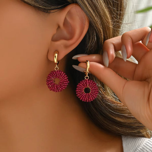 Bohemian Vintage Minimalist Resort-Style Handmade Beaded Round Dangle Earrings Suitable for women to wear daily, at parties, dan by AliShop