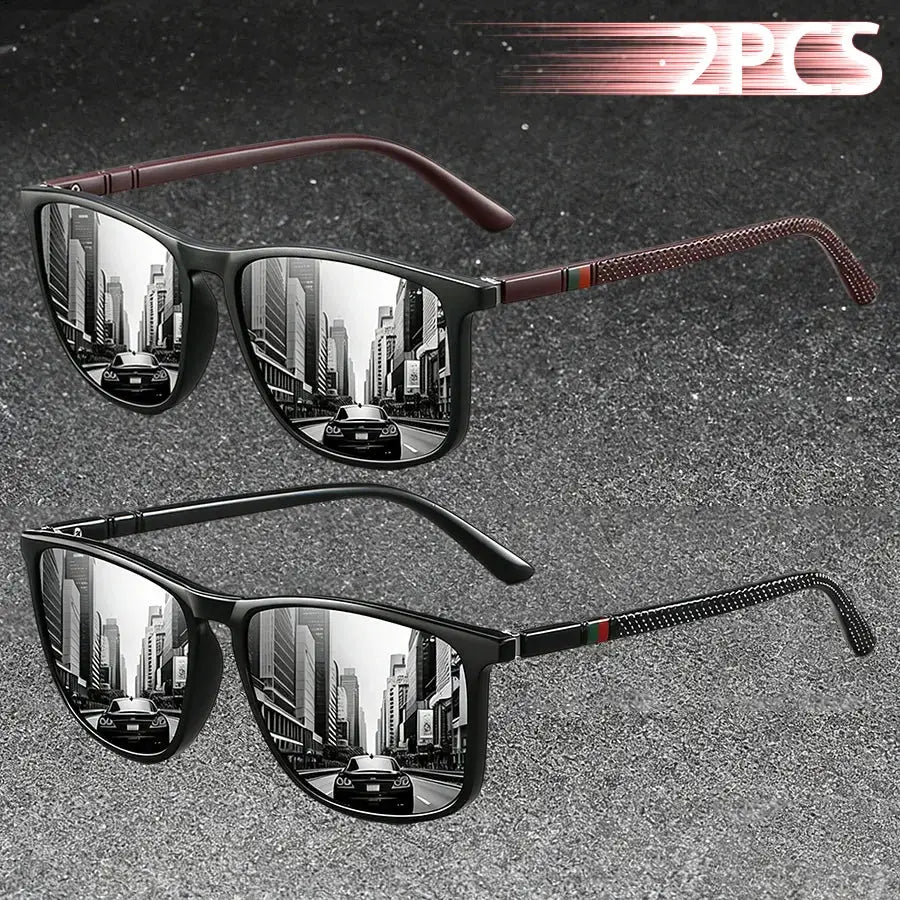 2PCS Classic Fashion Colorful stripes design Sunglasses Men Women Driving Fishing leisure Men Brand Designer Retro Sun Glasses by AliShop
