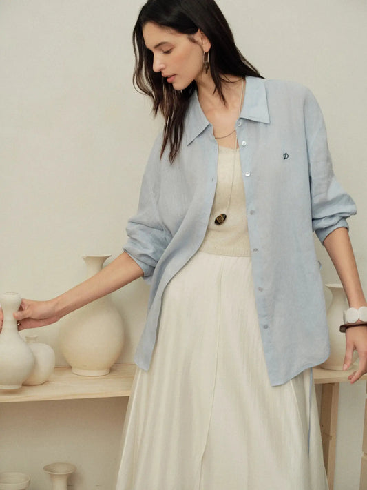 DUSHU 【Breathable Series】 Drop-Shoulder Multi-Color Linen Shirt New Summer Arrival Ramie Top Long Sleeve Leisure Sun-protection by AliShop