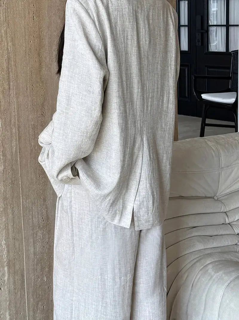 Linen Blazer For Women 2025 Spring Cotton-linen Suit + Pants Set Sold Separately by AliShop