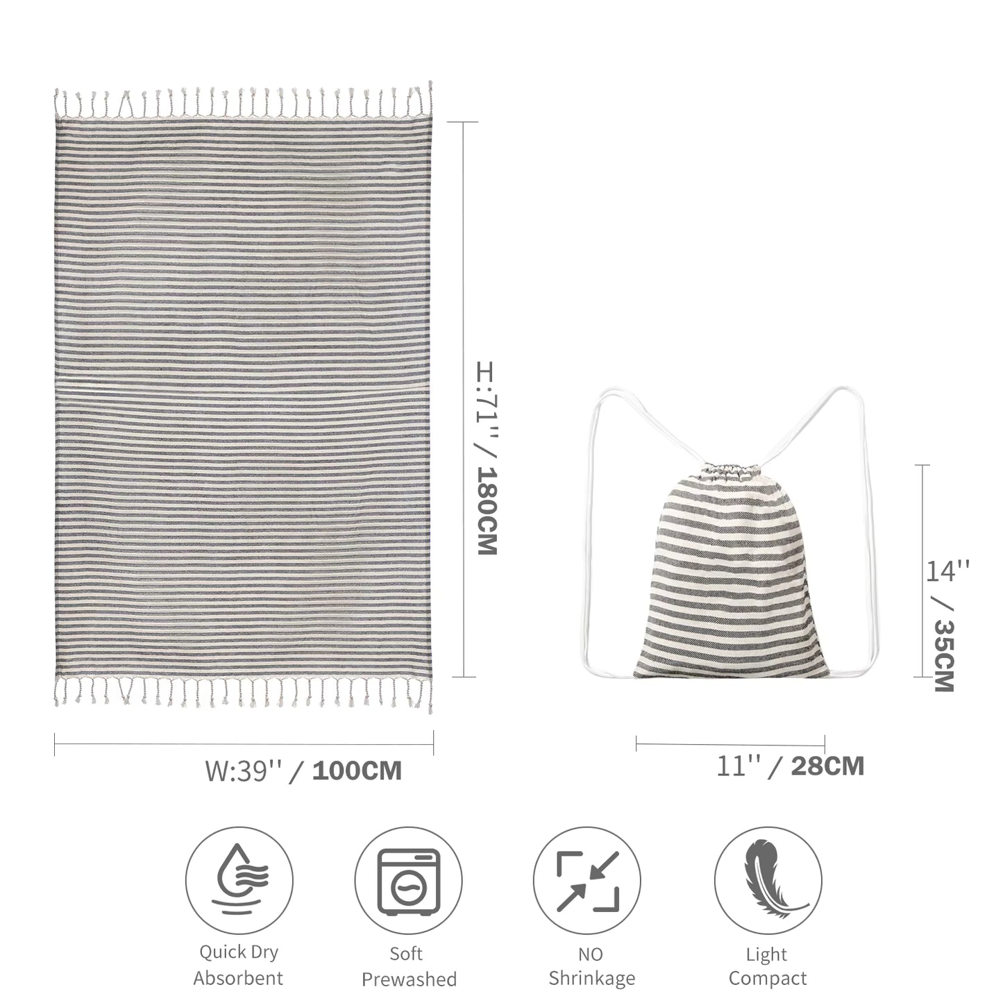 YEUZLI COTTON Hot Sale luxury Striped Tassel 100% cotton sauna spa bath towel For Home 100*180CM Travel Turkish Large beach towel by AliShop