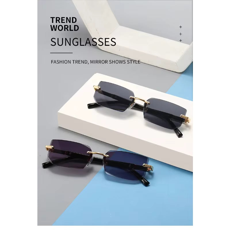 Rimless Rectangle Sunglasses, UV400 Protection Frameless Sun Glasses, Retro Eyewear for Women & Men by AliShop