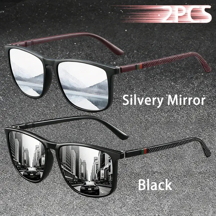 2PCS Classic Fashion Colorful stripes design Sunglasses Men Women Driving Fishing leisure Men Brand Designer Retro Sun Glasses by AliShop