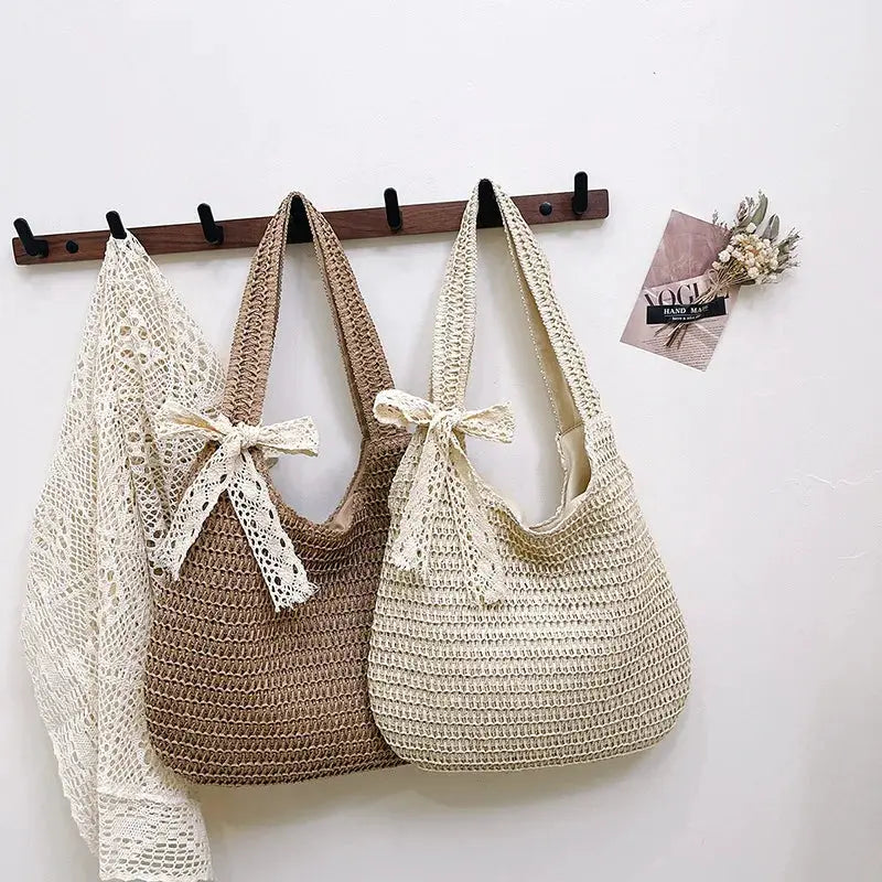 Fashion Rattan Women Shoulder Bags Woven Female Handbags Large Capacity Summer Beach Straw Bags Casual Tote Purses by AliShop
