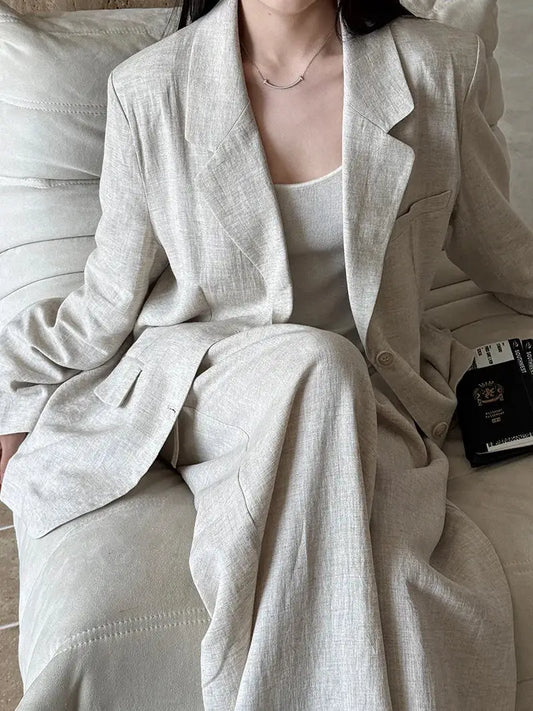 Linen Blazer For Women 2025 Spring Cotton-linen Suit + Pants Set Sold Separately by AliShop