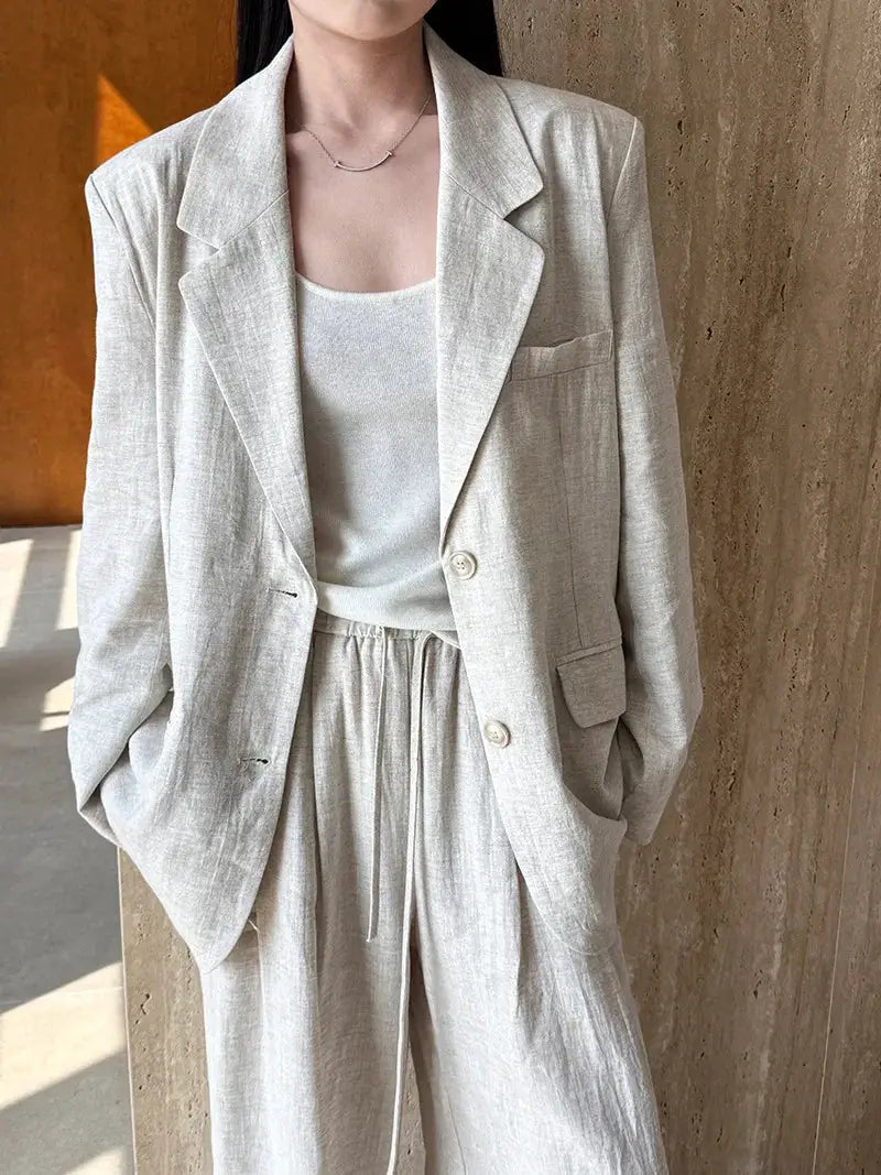 Linen Blazer For Women 2025 Spring Cotton-linen Suit + Pants Set Sold Separately by AliShop