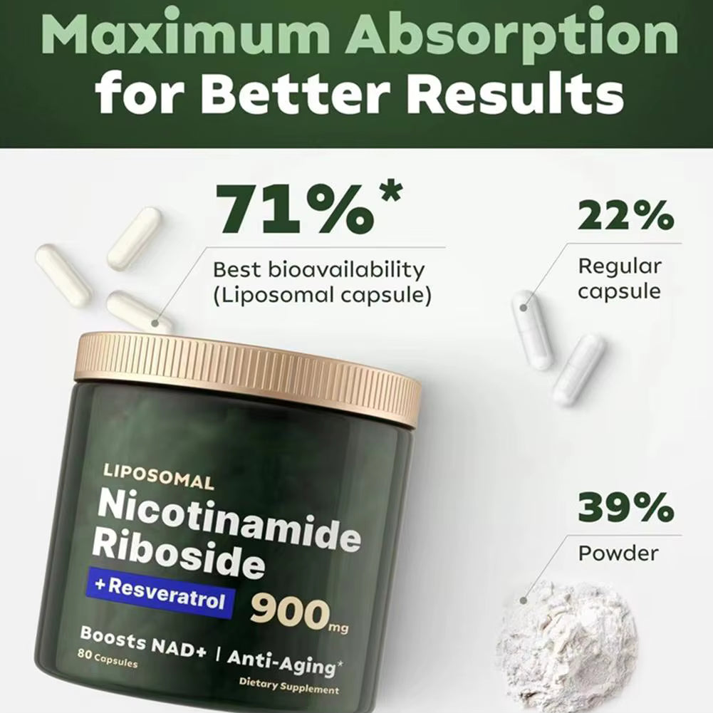 80 Capsules NAD+ Supplement 900mg Liposomal Nicotinamide Nucleoside Riboside Resveratrol NAD Supplement Boost Energy by AliShop