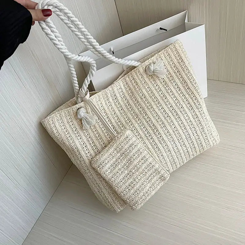 Fashion Large Capacity Straw Tote Bag Designer Women Handbags Handamde Woven Summer Beach Bag Casual Bali Big Purse by AliShop