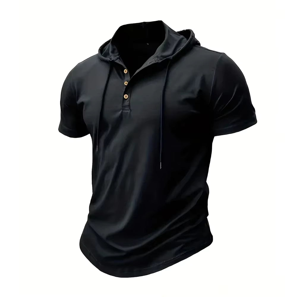 Men's T Shirt Summer Slim Fitness Hooded Short-Sleeved Tees Male Lightweight Hoodie Fitness Breathable Sports Tops by AliShop