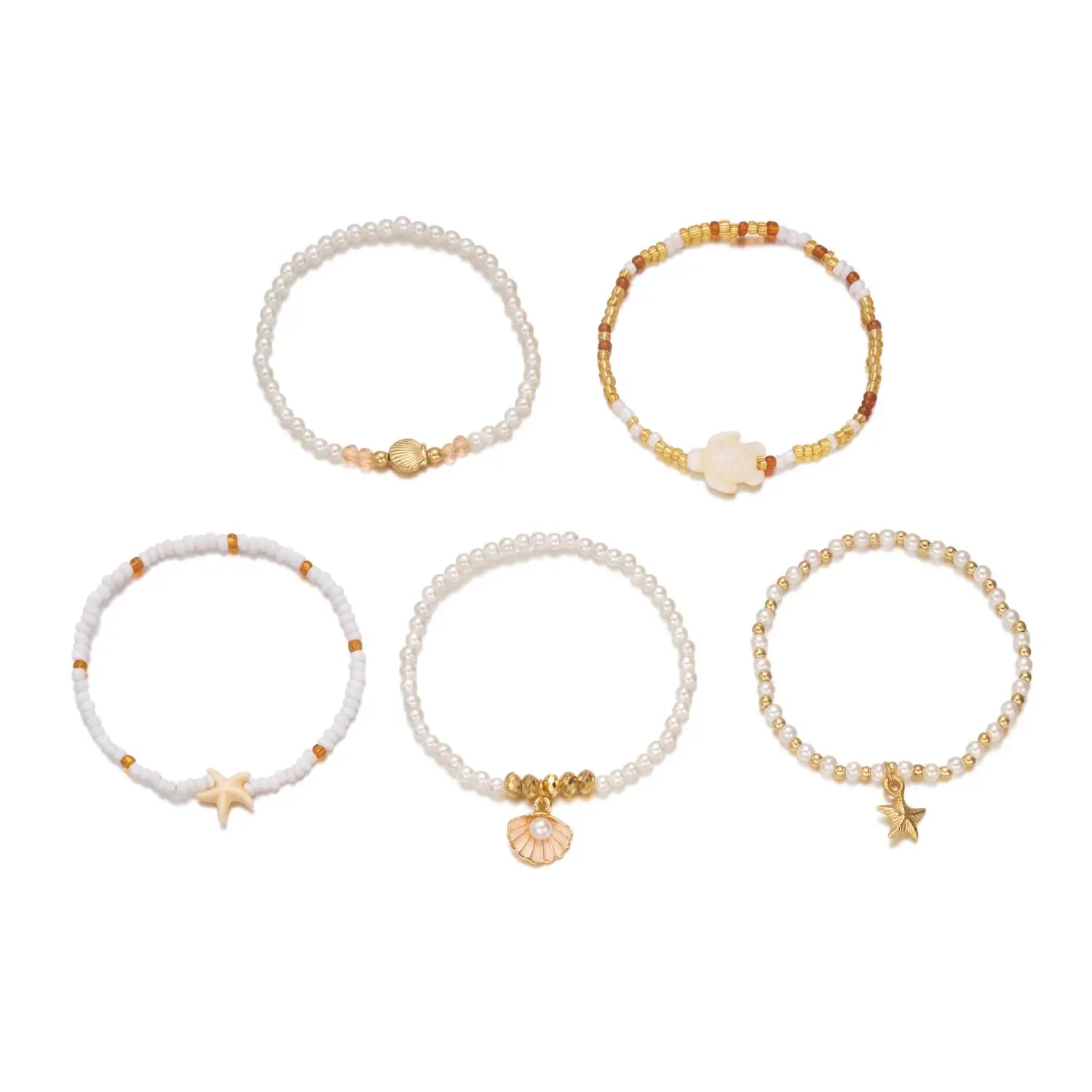 Multilayer Sea Turtle Shell Chain Bracelet Set for Women Elegant Starfish Imitation Pearl Bracelets Resort Wear Jewelry Gift by AliShop