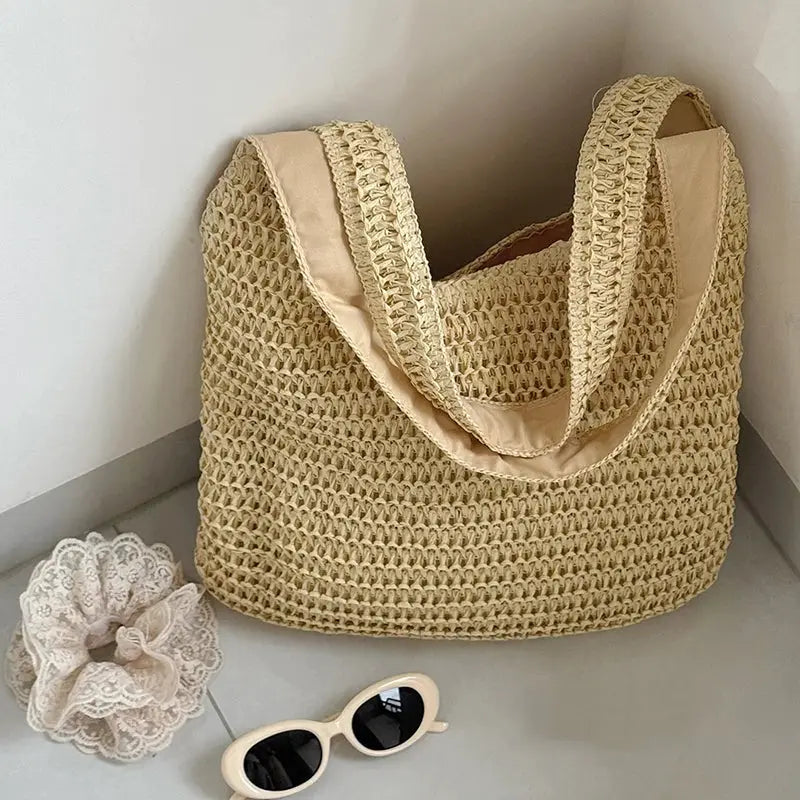 Fashion Rattan Women Shoulder Bags Woven Female Handbags Large Capacity Summer Beach Straw Bags Casual Tote Purses by AliShop