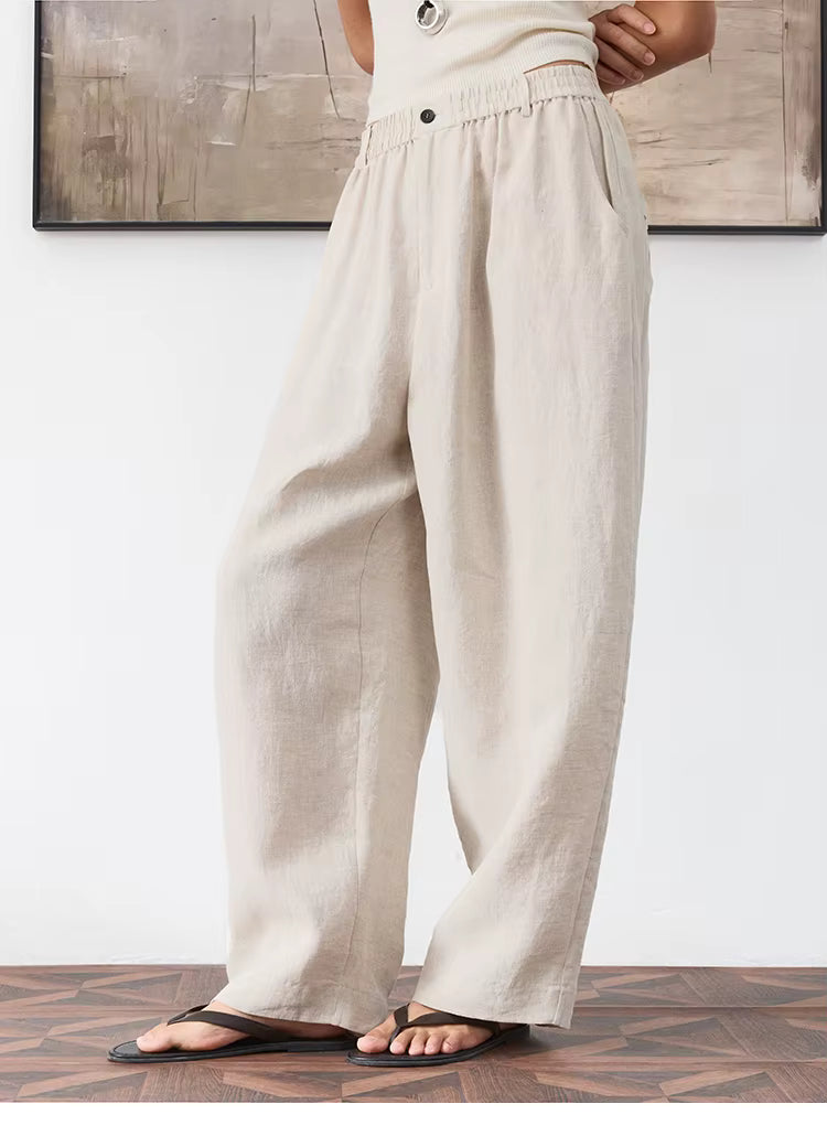 21 Count Ramie Elastic Waist Plus Size Casual Pants Loose Linen Women's Trousers 2026 Spring/Summer Women's Fashion by AliShop