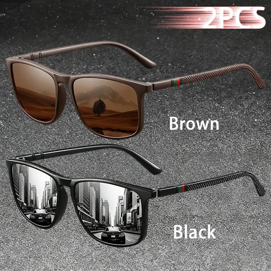 2PCS Classic Fashion Colorful stripes design Sunglasses Men Women Driving Fishing leisure Men Brand Designer Retro Sun Glasses by AliShop