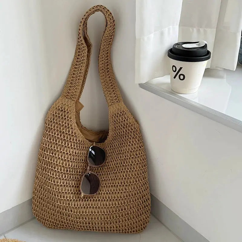 Fashion Rattan Women Shoulder Bags Woven Female Handbags Large Capacity Summer Beach Straw Bags Casual Tote Purses by AliShop