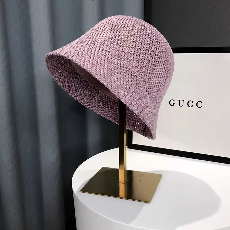 New Summer Beach Solid Wide Brim Bucket Hat For Women Hollow Breathable Sunshade Outdoor Girls Travel Panam Fisherman Cap Gift by AliShop