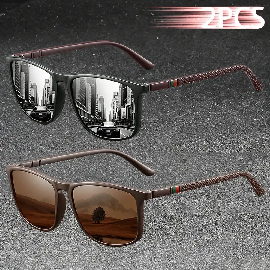 2PCS Classic Fashion Colorful stripes design Sunglasses Men Women Driving Fishing leisure Men Brand Designer Retro Sun Glasses by AliShop