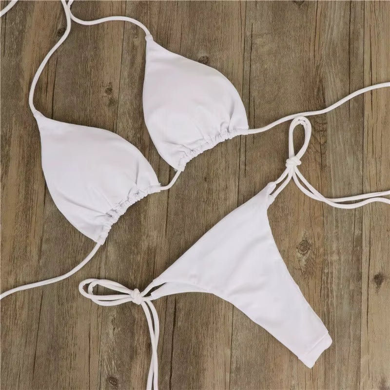 Women Triangle Bikini Set Halter Tie-Up Two Piece Swimsuit Thong Bottom Bathing Suit Beachwear by AliShop