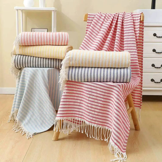 100x180CM Cotton Turkish Beach Towel Sauna Spa Gym Sports Fitness Fringed Bath Towel Shawl Scarf Sang Travel Blanket by AliShop