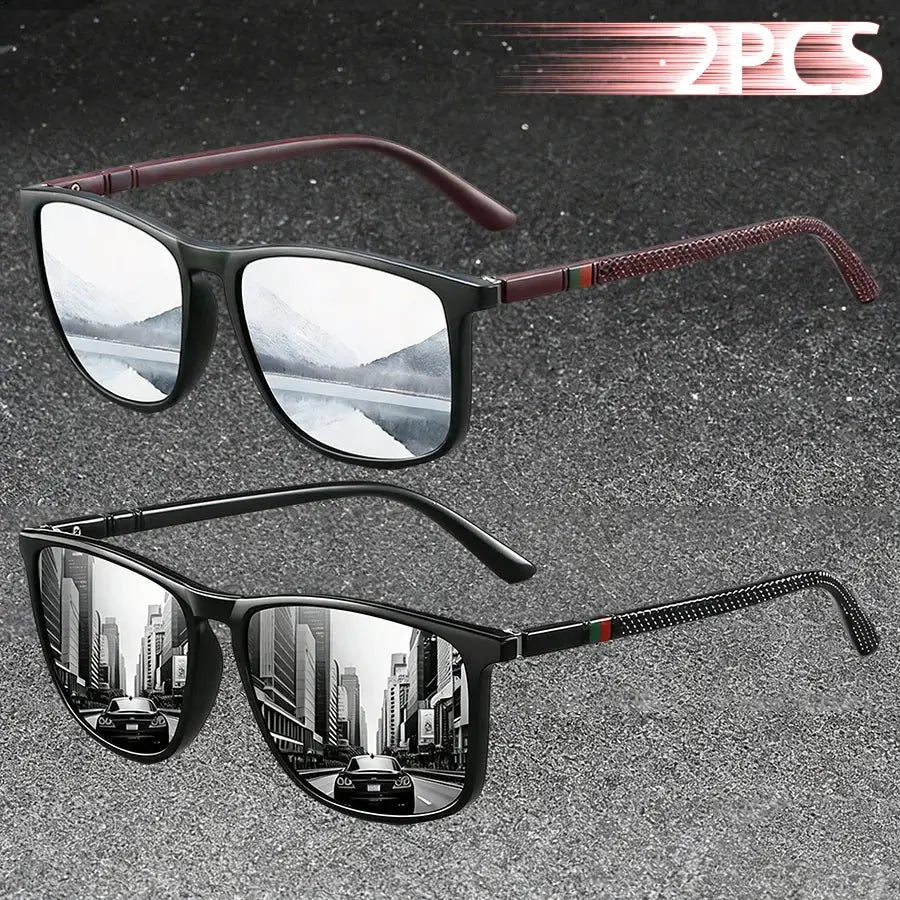 2PCS Classic Fashion Colorful stripes design Sunglasses Men Women Driving Fishing leisure Men Brand Designer Retro Sun Glasses by AliShop