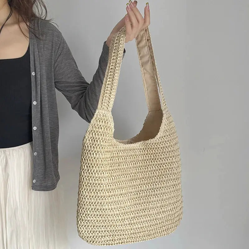 Fashion Rattan Women Shoulder Bags Woven Female Handbags Large Capacity Summer Beach Straw Bags Casual Tote Purses by AliShop