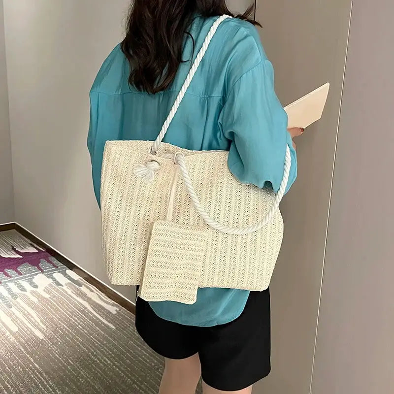 Fashion Large Capacity Straw Tote Bag Designer Women Handbags Handamde Woven Summer Beach Bag Casual Bali Big Purse by AliShop