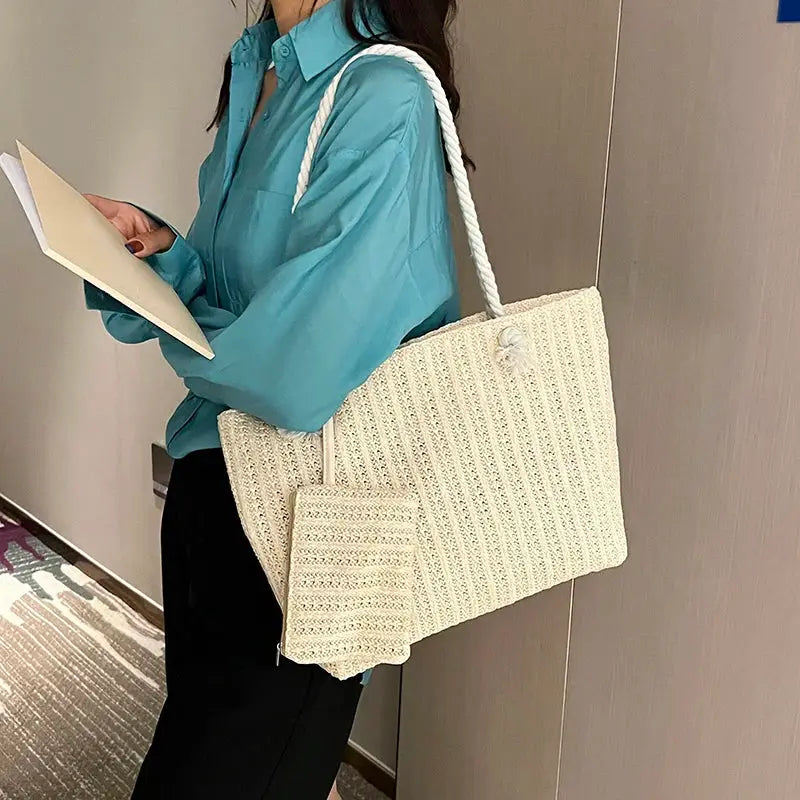 Fashion Large Capacity Straw Tote Bag Designer Women Handbags Handamde Woven Summer Beach Bag Casual Bali Big Purse by AliShop