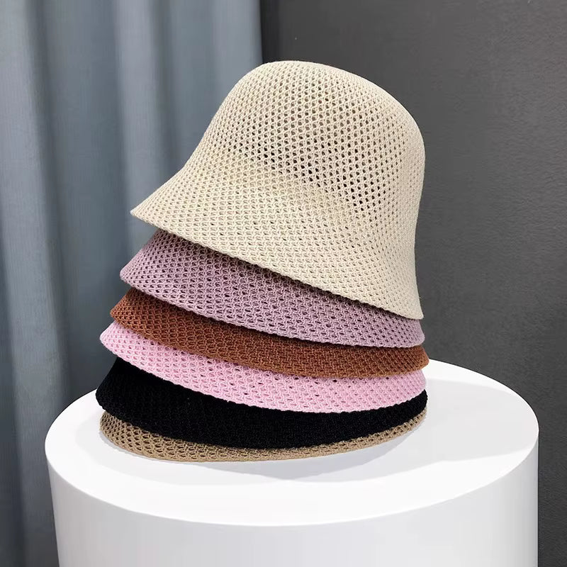 New Summer Beach Solid Wide Brim Bucket Hat For Women Hollow Breathable Sunshade Outdoor Girls Travel Panam Fisherman Cap Gift by AliShop