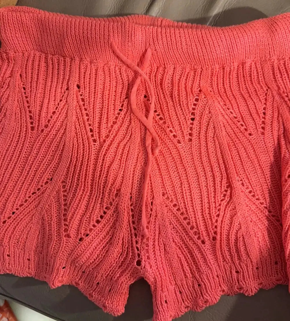 Womens Beach Shorts Hollow Out Knitted Lace Drawstring Elastic Waist Soft Breathable Loose High Waist Summer Bikini Shorts by AliShop