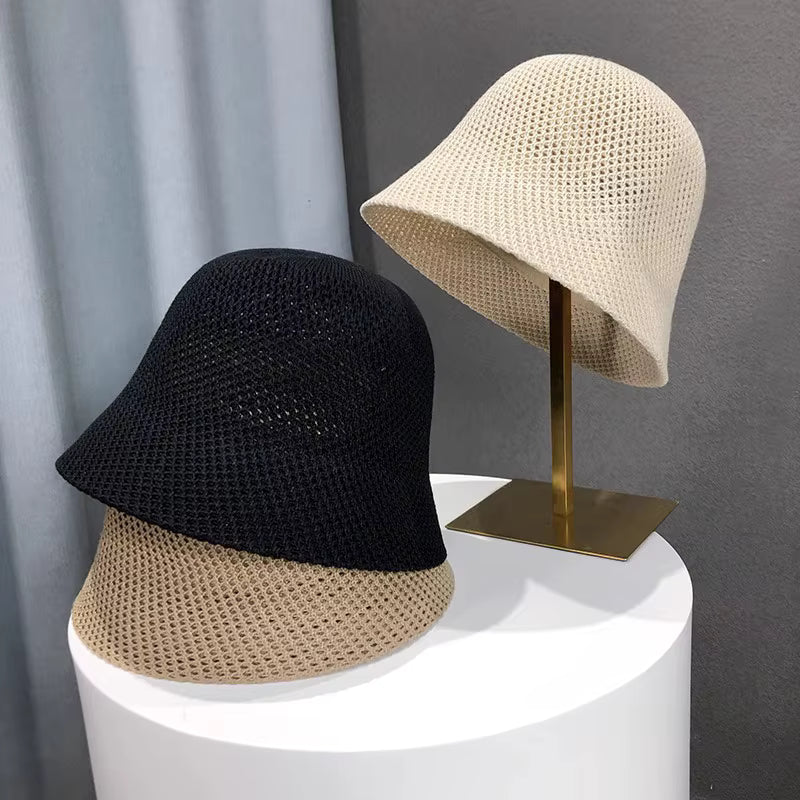 New Summer Beach Solid Wide Brim Bucket Hat For Women Hollow Breathable Sunshade Outdoor Girls Travel Panam Fisherman Cap Gift by AliShop
